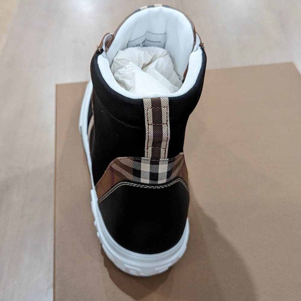 Mens Burberry Vintage Check Neoprene/Cotton High-Top Sneakers Black - Picture 5 of 8